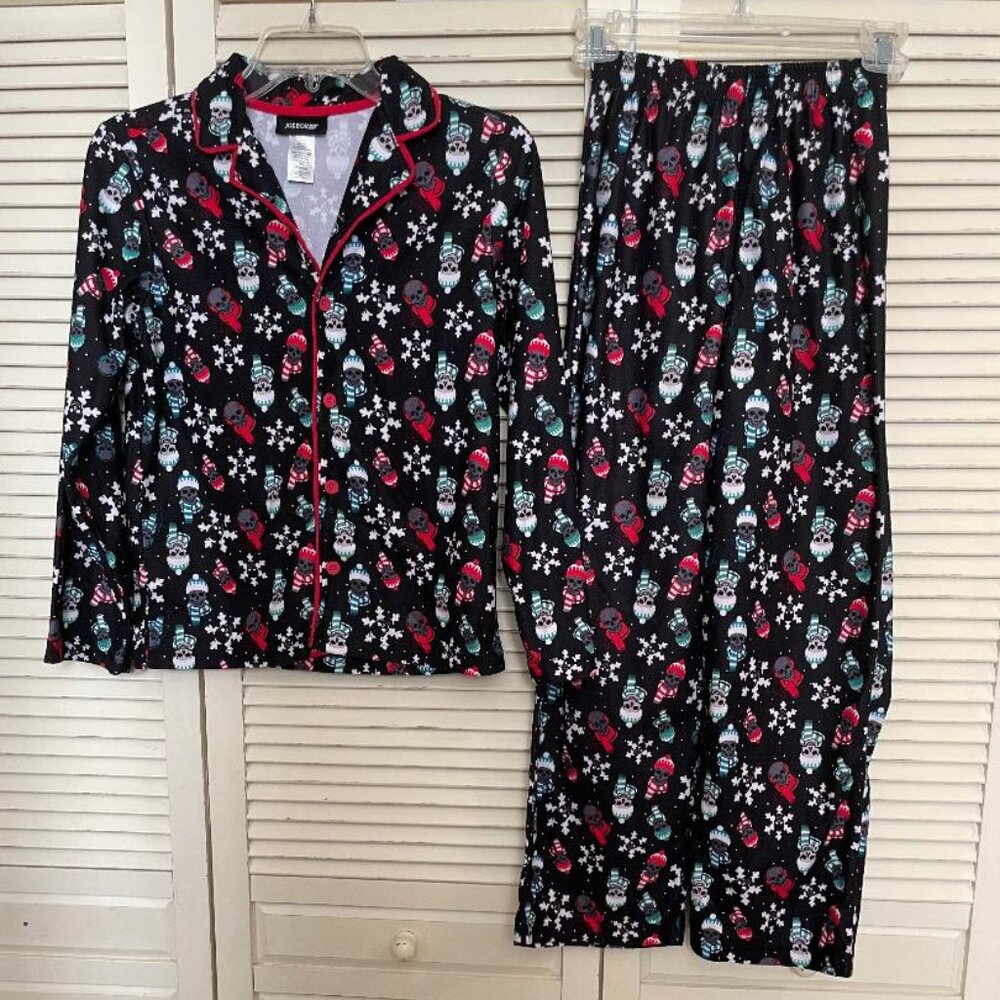 Joe Boxer 2pc. Flannel Christmas Pajama Set Skulls & Snowflakes Kids L 10/12